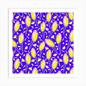Floral Twosome Lavender Yellow On Blue Jpg Art Print