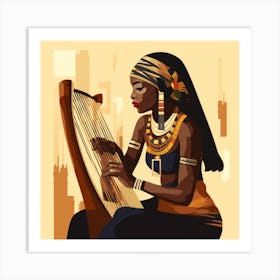 Egyptian Woman Playing Harp Art Print