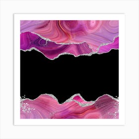 Magenta & Silver Agate Texture 03 1 Art Print