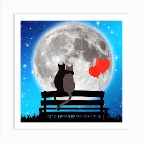 Full moon with love cats Art Print