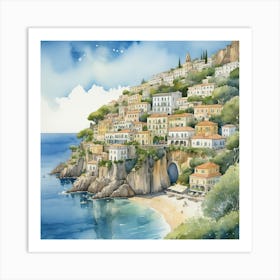 Watercolour Of Amalfi Coast Art Print