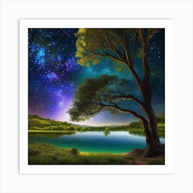 Tree In The Night Sky 1 Art Print