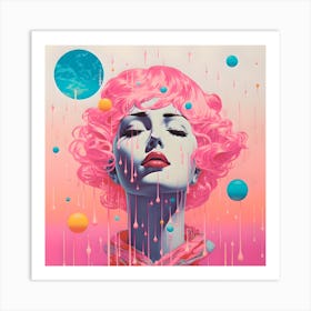 Risograph Style Surreal Illustration, Celestial Candy Colours Barbiecore Art Print