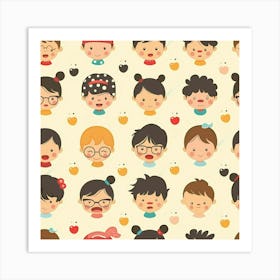 Children'S Faces Seamless Pattern 1 Art Print