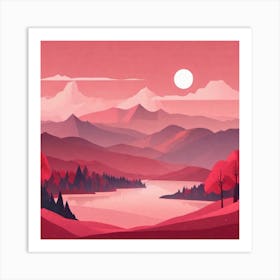 Misty mountains background in red tone 97 Art Print