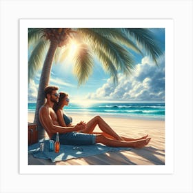 Couple of lovers under Palm tree 3 Art Print