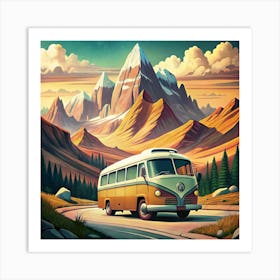 Vintage Bus On Mountain Road Art Print