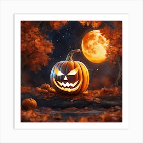 Halloween Pumpkin In The Forest Art Print