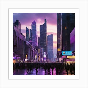 Times Square city At Dusk paintings art print Art Print