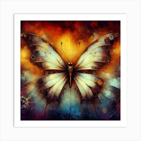 Abstract Butterfly in Rusty Amber & Blue Art Print