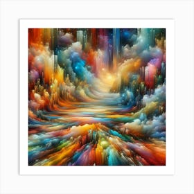 A colorful, abstract image of a landscape, featuring swirling clouds and stars. Art Print