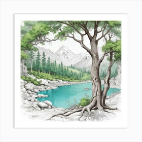 Tree By A Lake Art Print