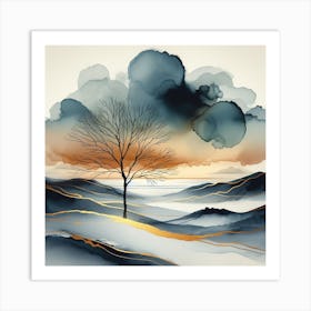 Lone Tree At Sunset Art Print