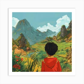 Boy Looking At The Mountains Art Print