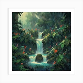 Waterfall In The Jungle 18 Art Print