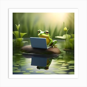 Rog Learning From Computer Sitting On Pond Art Print