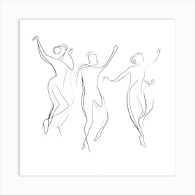 Three Dancers Line Art Art Print