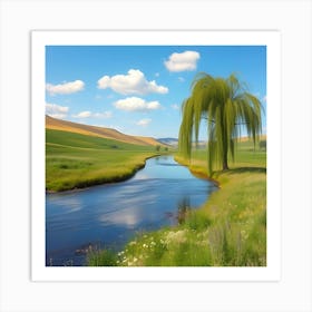 Willow Tree In The Field Art Print