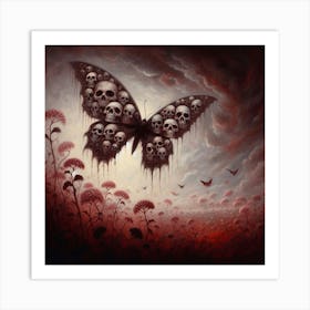 Skulls And Butterflies 1 Art Print