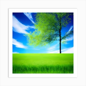 Green Grass A Blue Sky And A Background Of Calm Colors Suitable As A Wall Painting With Beautifu (5) Art Print