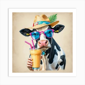 Cow In Sunglasses And Straw Hat Art Print