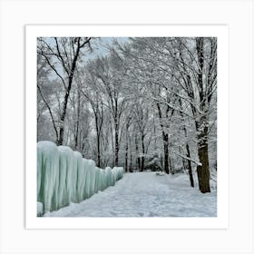 Frosty Fantasia Snowflakes Dance Amidst Glacial Sculptures Art Print