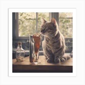 Cat Drinking A Cocktail Art Print