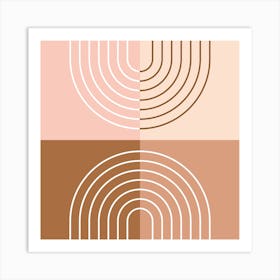 Abstract Rainbow Line and Blocks II in Brown Beige Peach Midcentury Modern 1 Art Print