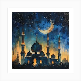 Muslim Mosque At Night Art Print