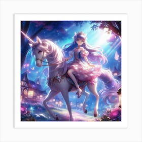 Princess On A Unicorn Art Print