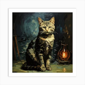 Cat At Night Art Print