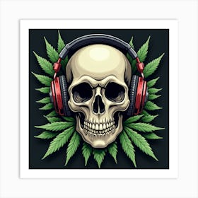 Skull With Headphones 1 Art Print