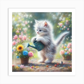 Watering Kitten 2 Art Print