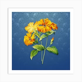 Vintage Lychnis Grandiflora Botanical on Bahama Blue Pattern n.2145 Art Print