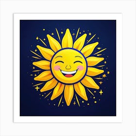 Lovely smiling sun on a blue gradient background 45 Art Print