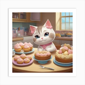 Cat With Cupcakes Art Print