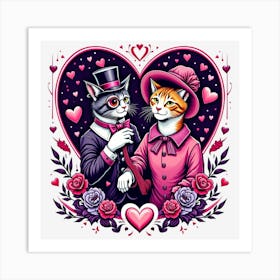 Valentine's Day Lovely Cat Couple  Art Print