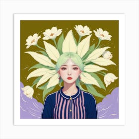 Asian Girl With Flowers 11 Art Print