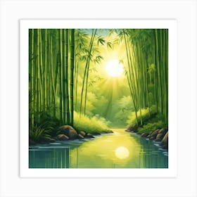 A Stream In A Bamboo Forest At Sun Rise Square Composition 410 Art Print