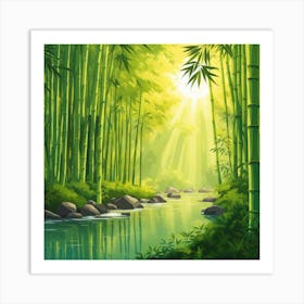A Stream In A Bamboo Forest At Sun Rise Square Composition 115 Art Print