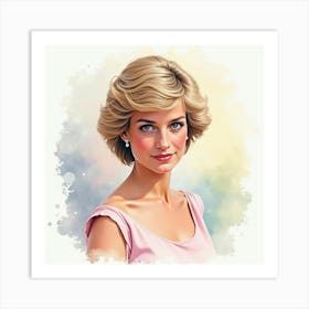 Watercolor Portrait Of Princess Diana Amidst Pastel Hues 1 Art Print