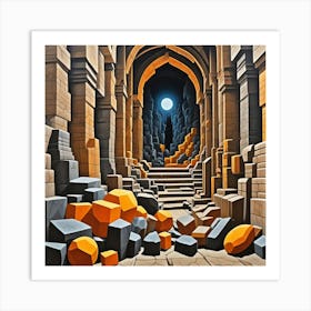 Ajanta Caves Entrance, India Cubism Style Art Print