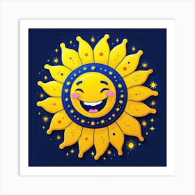 Lovely smiling sun on a blue gradient background 125 Art Print