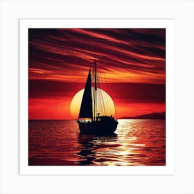 Sailboat At Sunset 20 Art Print