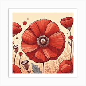 Large red poppy flower, Vector art 5 Art Print