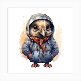 Watercolour Cartoon Quail In A Hoodie Art Print