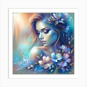 Of A Girl With Flowers Art Print