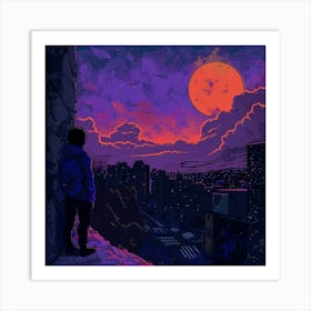 Lofi Purple Cityscape Art Print