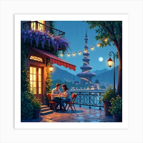 Couple At A Restaurant At Night Art Print