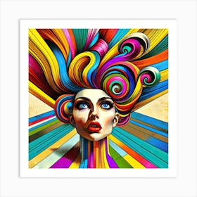 Woman With Colourful Flamboyant Hair Art Print